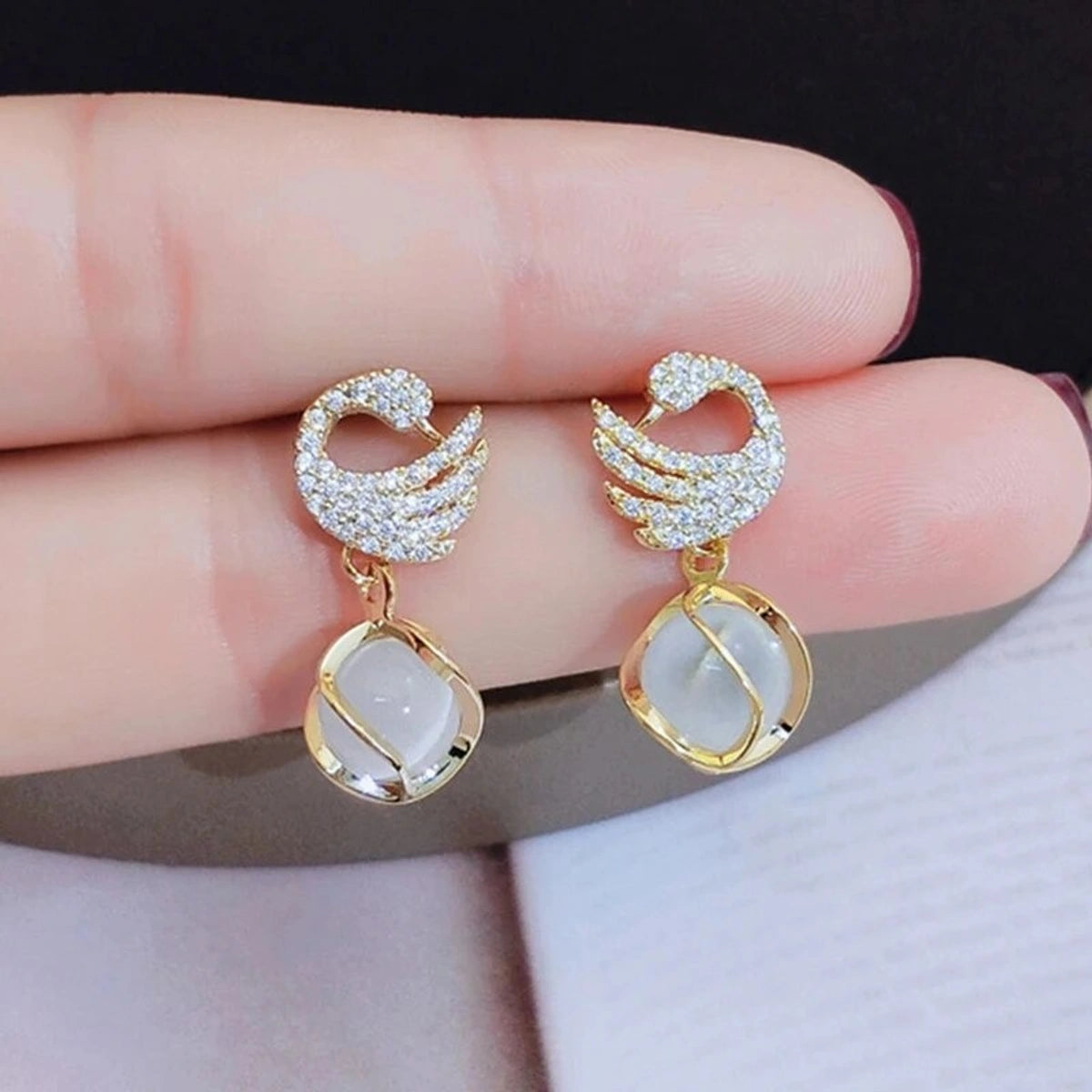 Elegant Crystal Swan Drop Earrings