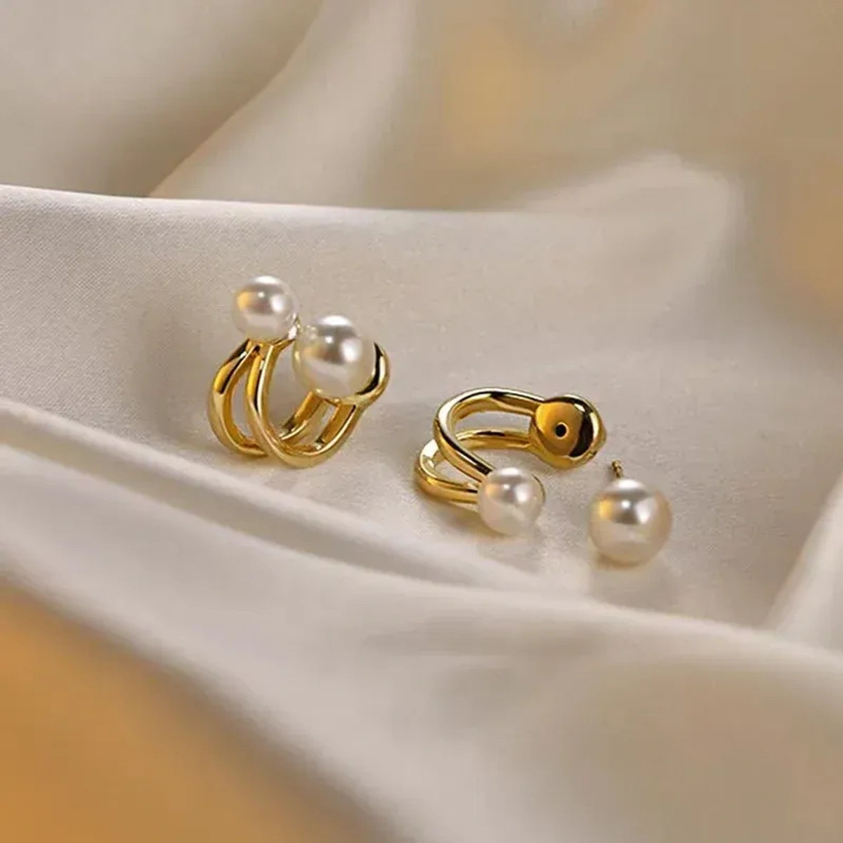 Elegant Double Pearl Hoop Earrings
