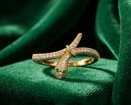 ✨ 18K Gold Plated Stainless Steel Snake Crystal Ring ✨