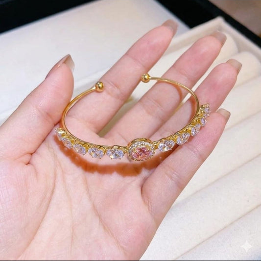 Elegant Gold plated Pink Crystal Open Cuff Bracelet