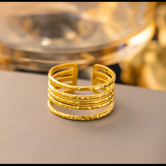 18K Gold Layered Textured Adjustable Ring