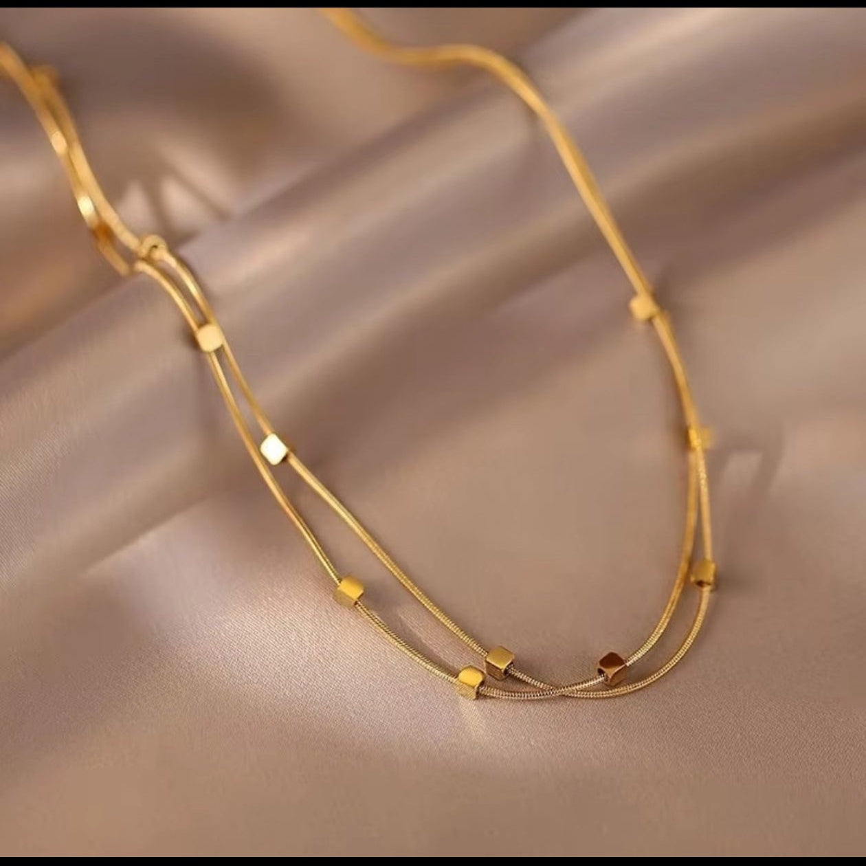 18K Gold-Plated Double-Layer Minimalist Cube Necklace