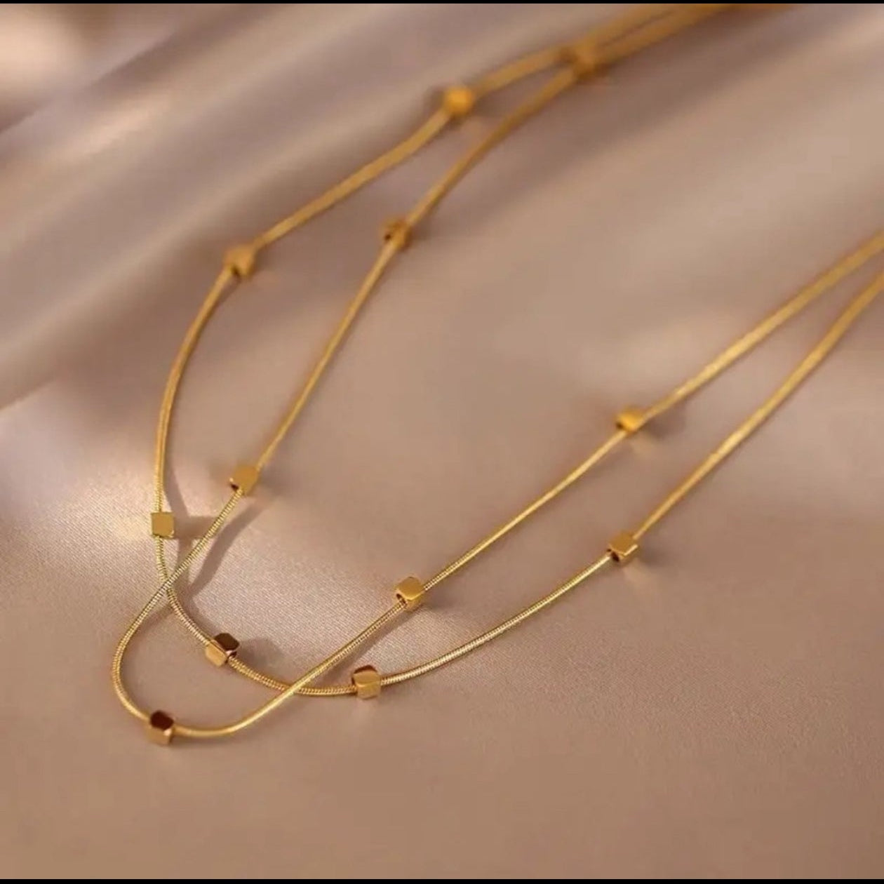 18K Gold-Plated Double-Layer Minimalist Cube Necklace