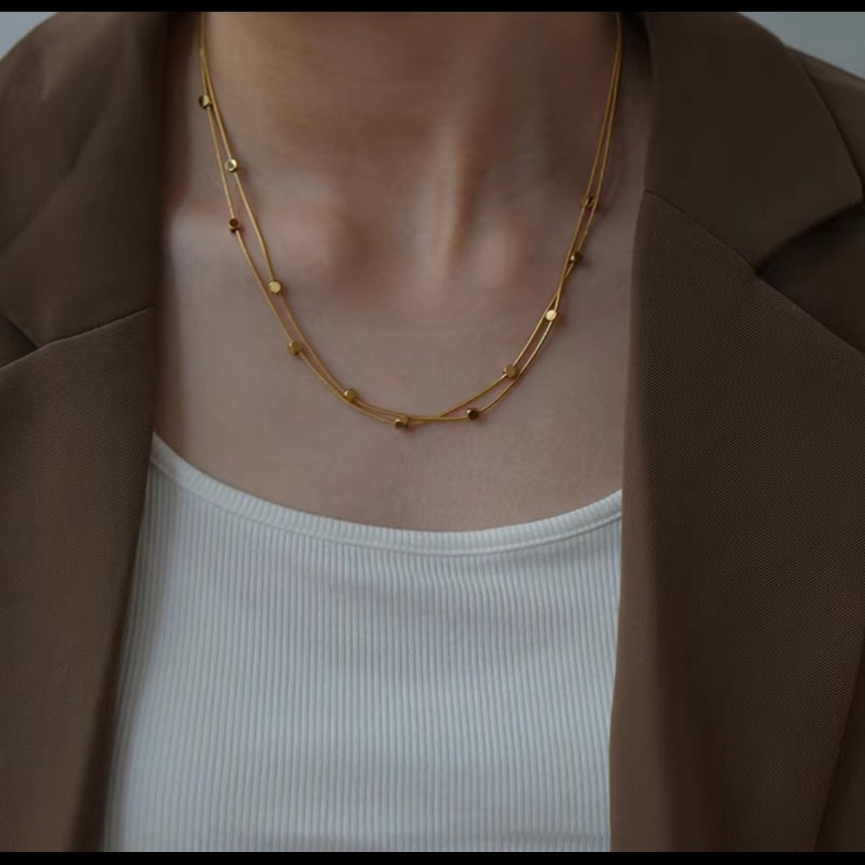 18K Gold-Plated Double-Layer Minimalist Cube Necklace