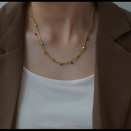 18K Gold-Plated Double-Layer Minimalist Cube Necklace