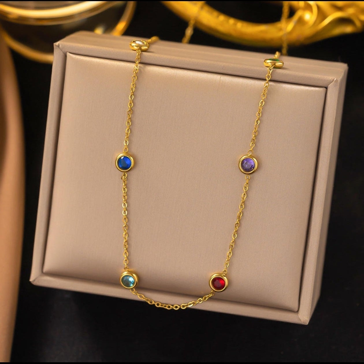 18K Gold-Plated Multi-Color Crystal Station Necklace