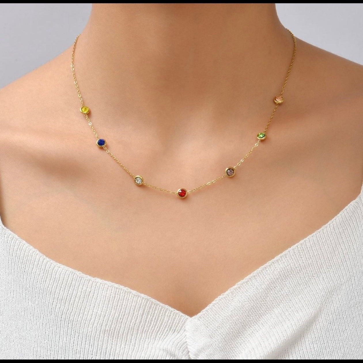 18K Gold-Plated Multi-Color Crystal Station Necklace