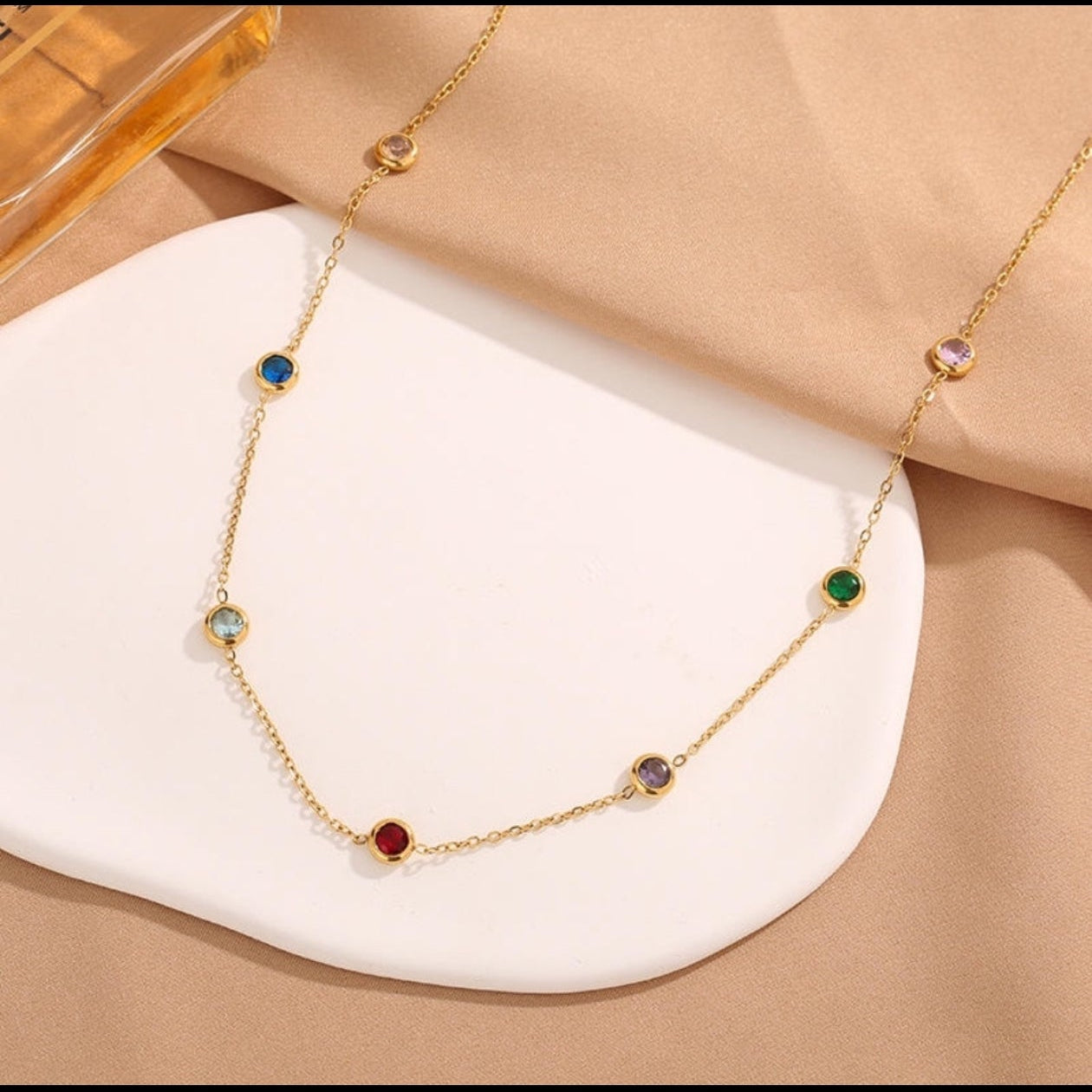 18K Gold-Plated Multi-Color Crystal Station Necklace