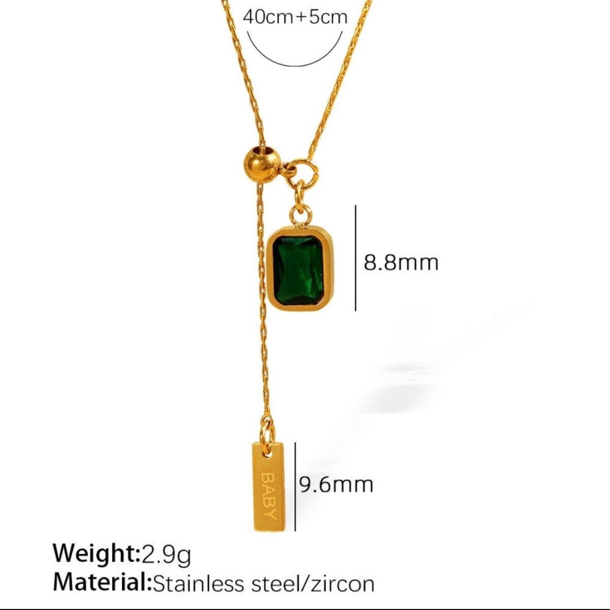 18K Gold Plated Emerald Crystal Pendant Necklace