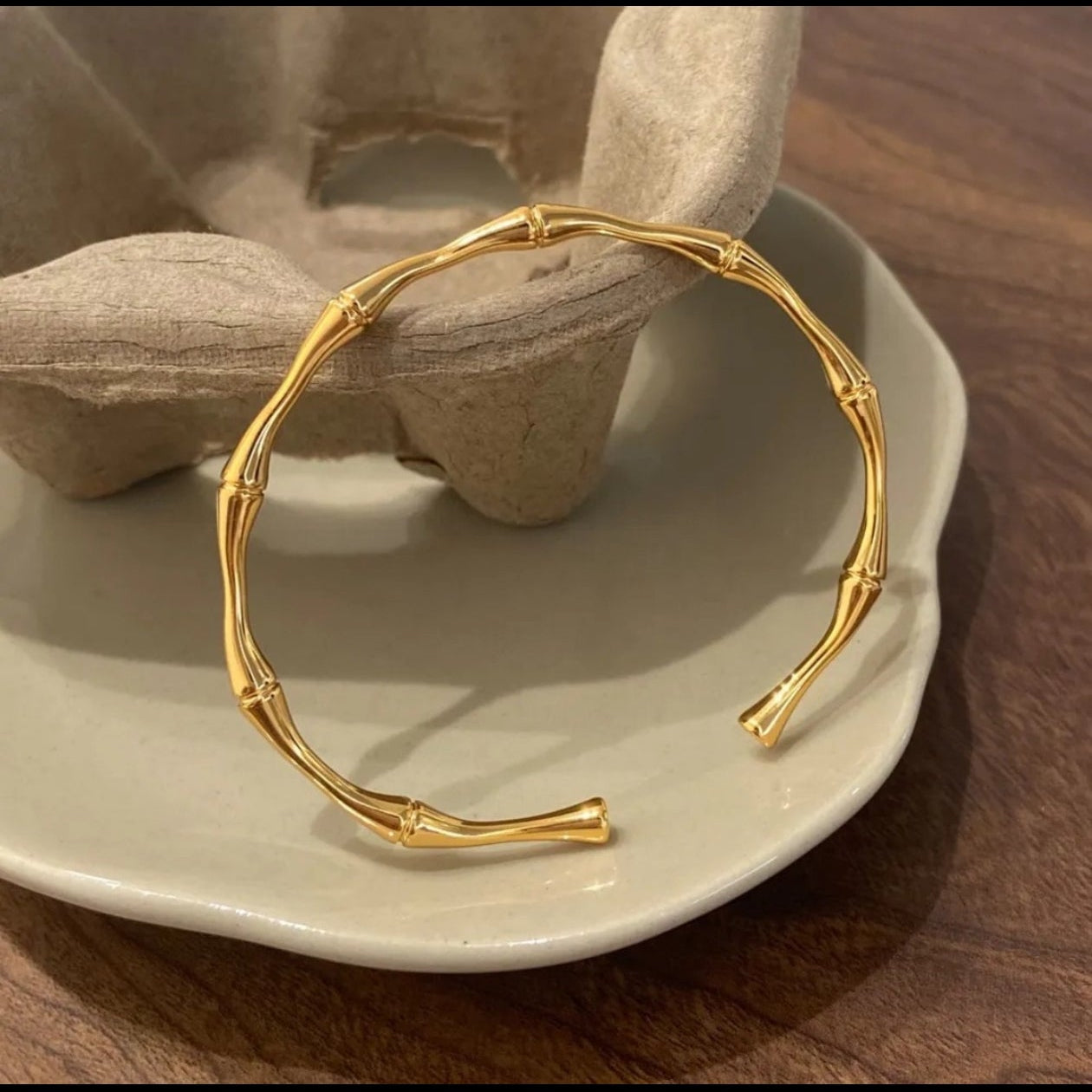 Luxury 18K Gold Plated Bamboo Cuff Bracelet for Women | Minimalist Open Bangle