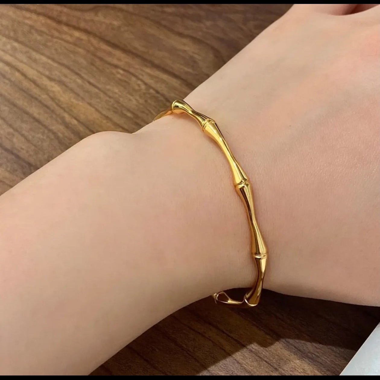Luxury 18K Gold Plated Bamboo Cuff Bracelet for Women | Minimalist Open Bangle
