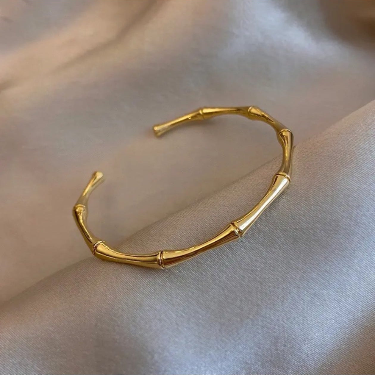 Luxury 18K Gold Plated Bamboo Cuff Bracelet for Women | Minimalist Open Bangle