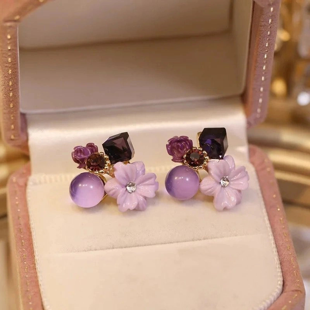 Purple Floral Statement Earrings