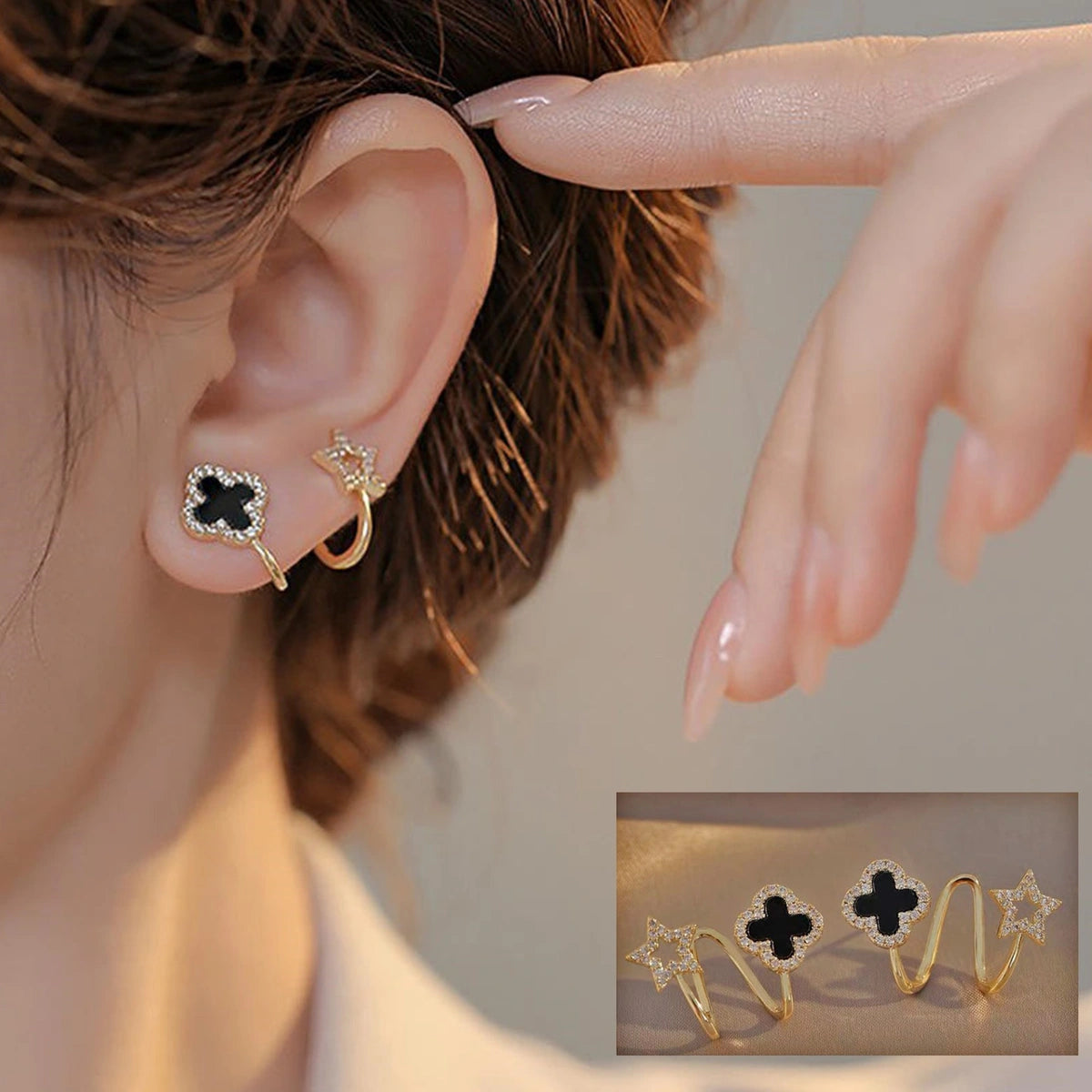 Star & Clover Dual Hoop Earrings