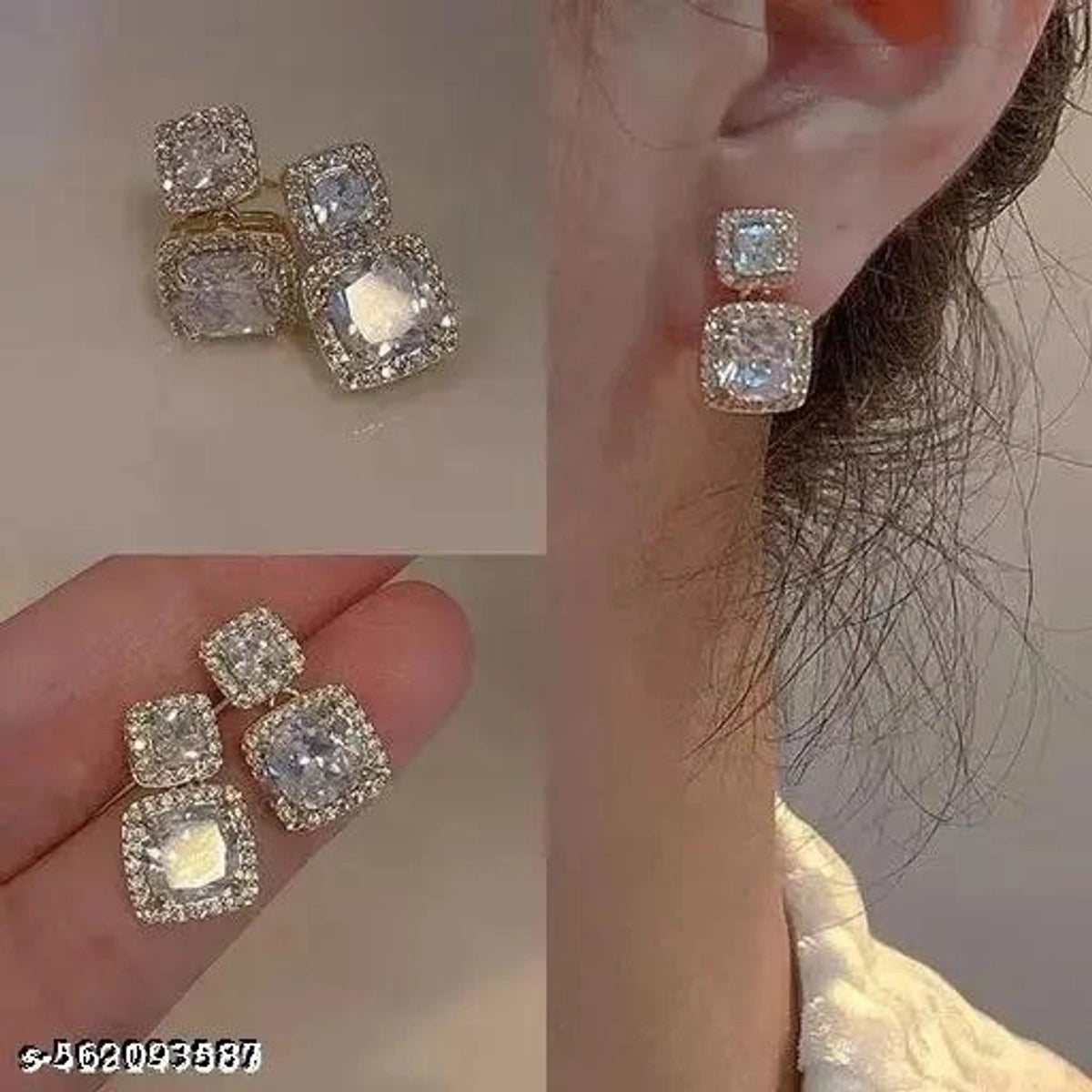 Luxury Crystal Double-Square Drop Earrings ✨💎🤍