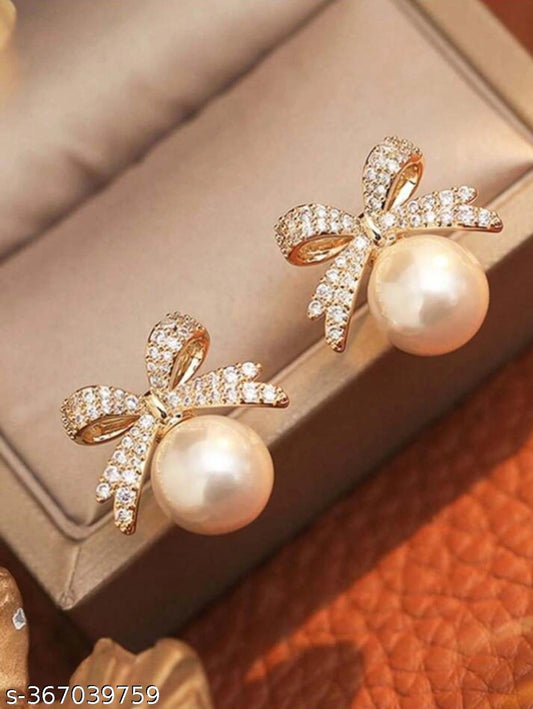 Elegant Bow Pearl Stud Earrings