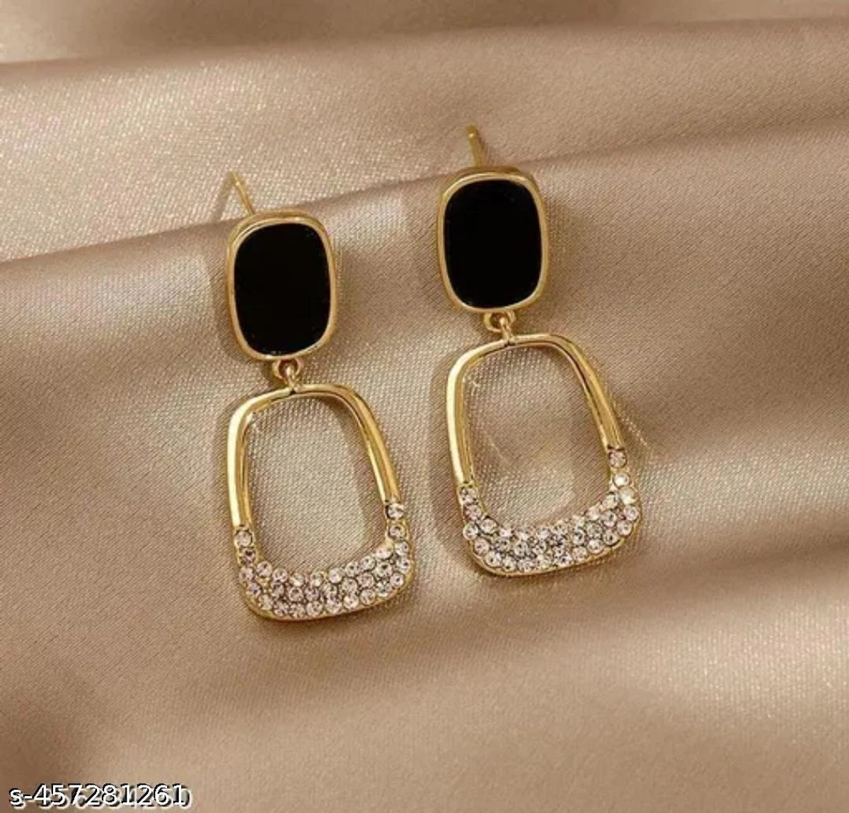 Elegant Black Crystal Geometric Drop Earrings 🖤✨💎