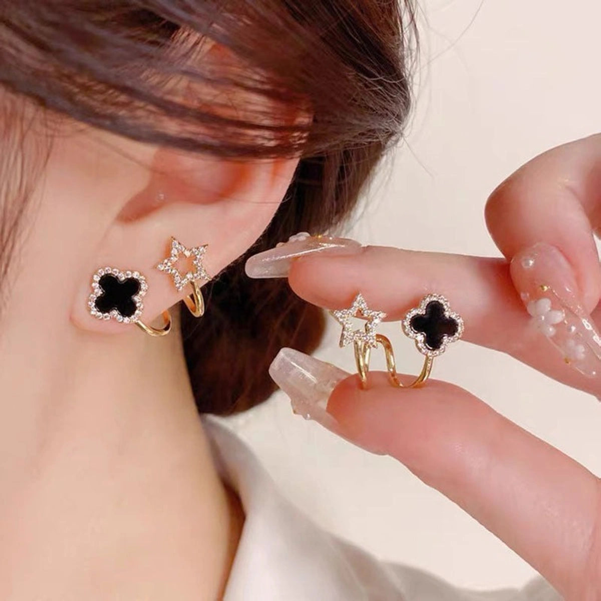 Star & Clover Dual Hoop Earrings