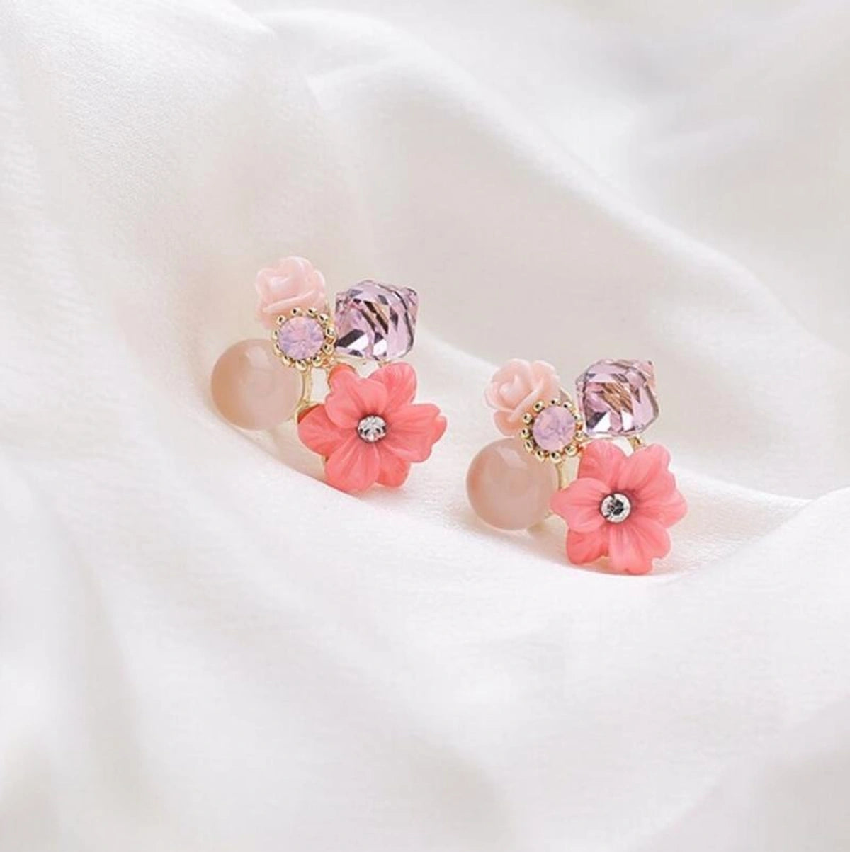 Elegant Floral Crystal Stud Earrings
