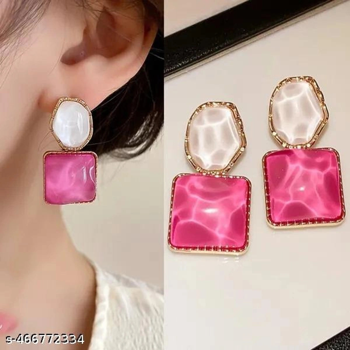 Elegant Pink Resin Statement Earrings