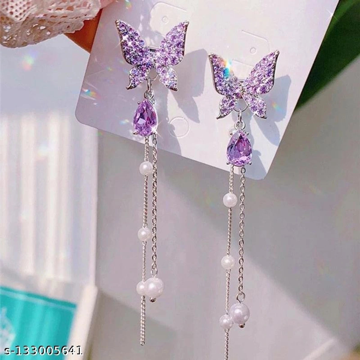 🦋 Purple Butterfly Long Tassel Earrings