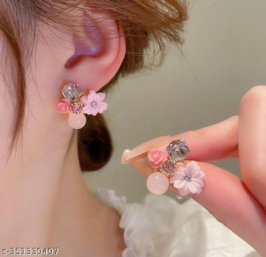 Elegant Floral Crystal Stud Earrings