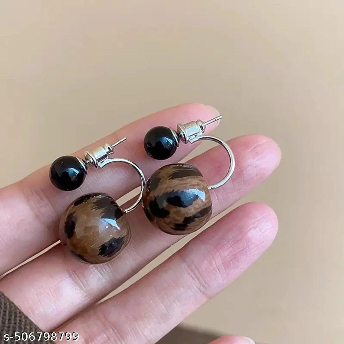 Chic Leopard Print Double-Bead Drop Earrings 🐆✨🤎