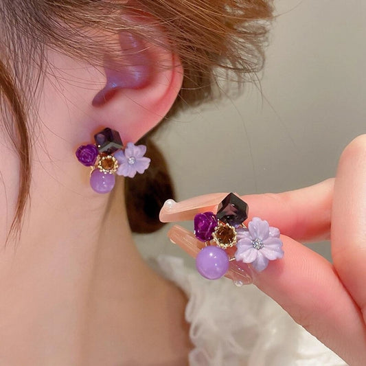 Purple Floral Statement Earrings