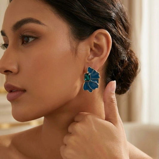 Royal Sapphire Floral Statement Earrings 💙✨🌸
