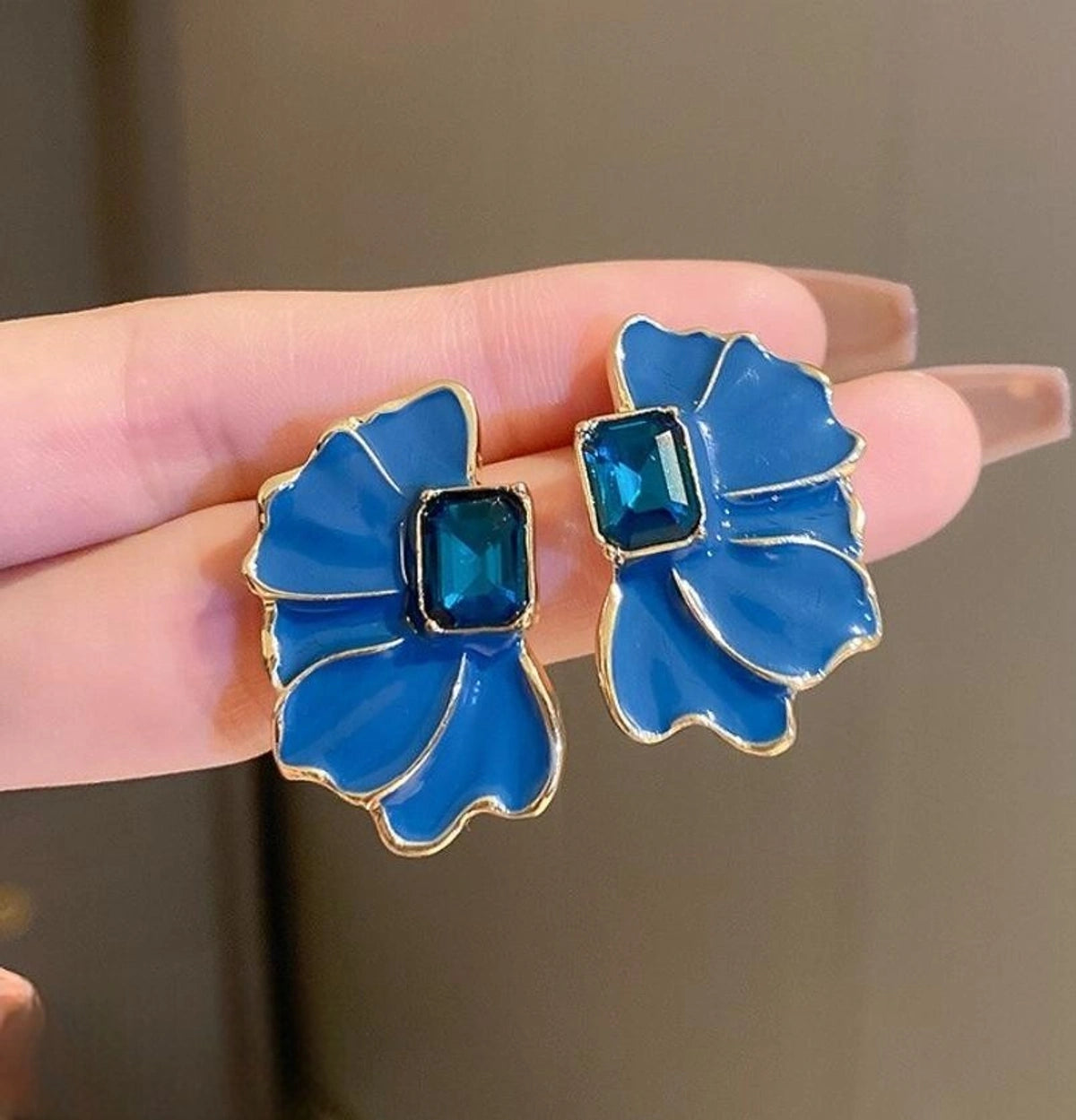 Royal Sapphire Floral Statement Earrings 💙✨🌸