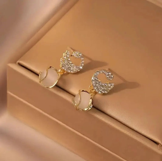 Elegant Crystal Swan Drop Earrings