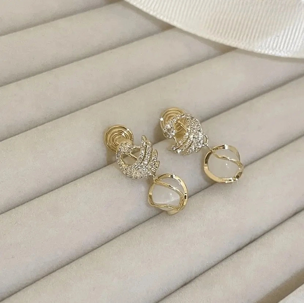 Elegant Crystal Swan Drop Earrings