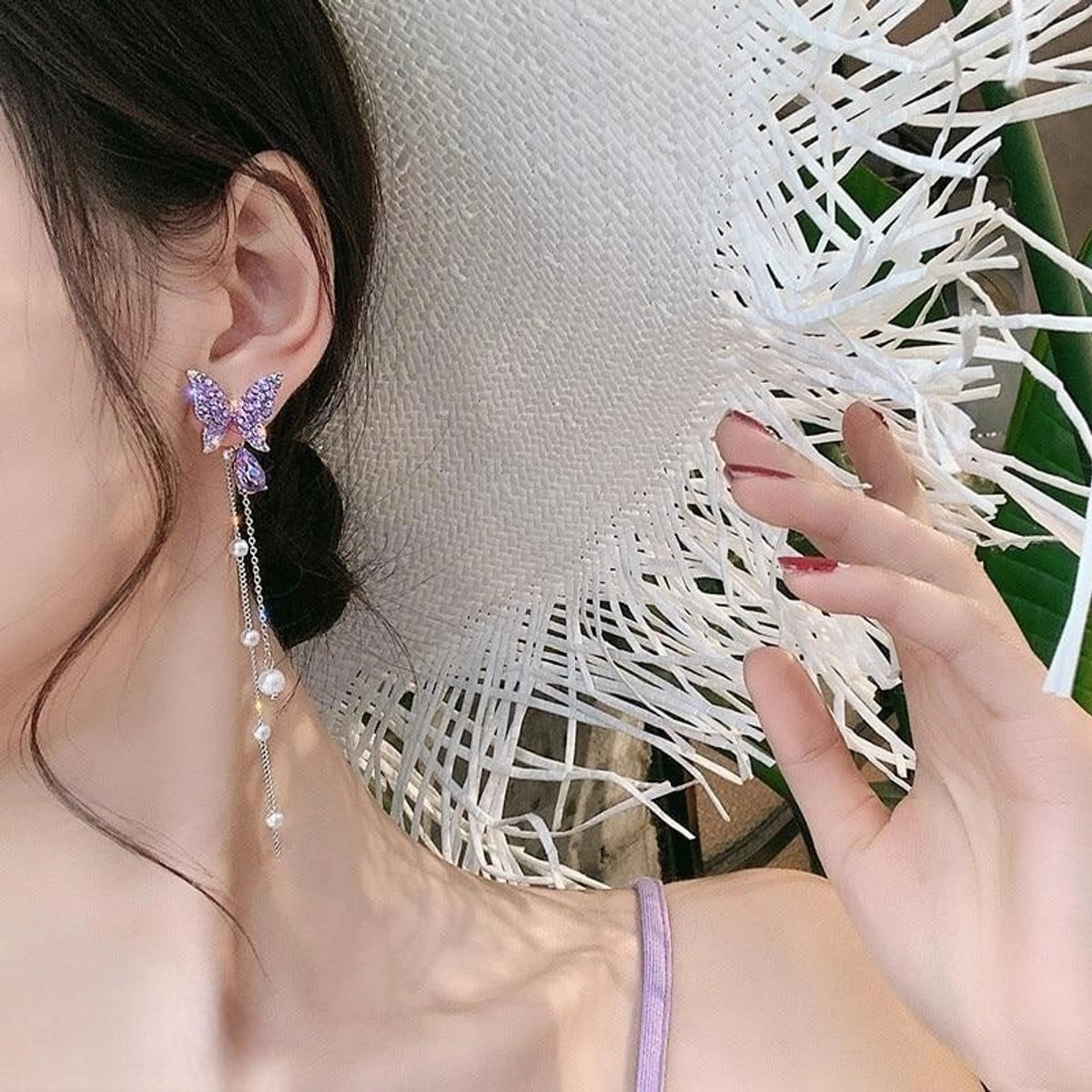 🦋 Purple Butterfly Long Tassel Earrings