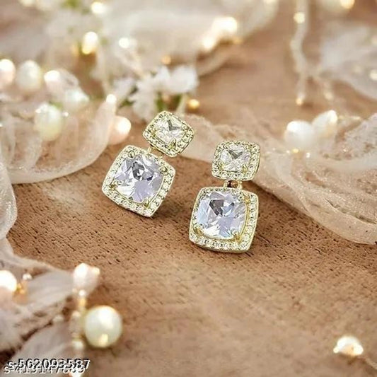 Luxury Crystal Double-Square Drop Earrings ✨💎🤍