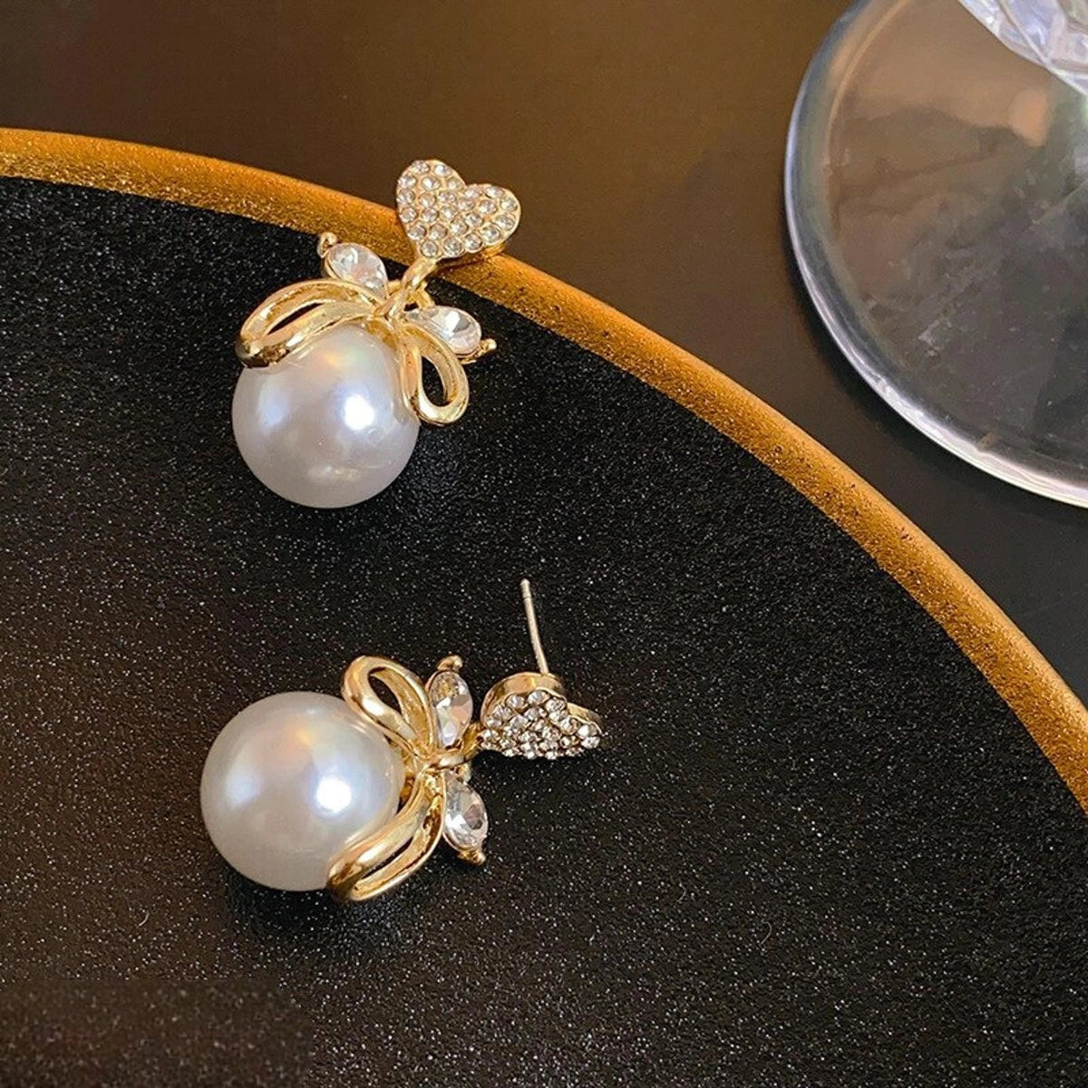 Heart Pearl Drop Earrings
