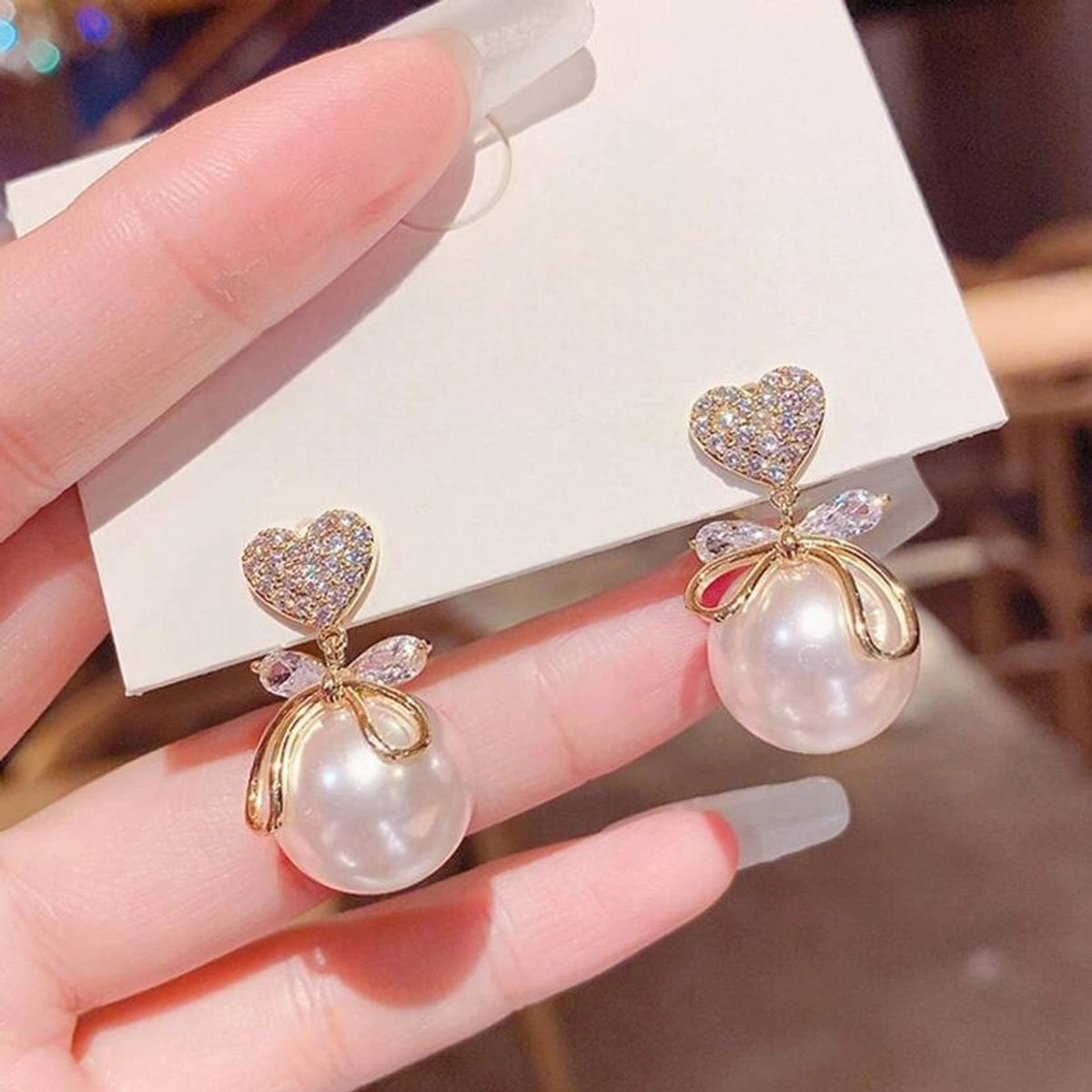 Heart Pearl Drop Earrings
