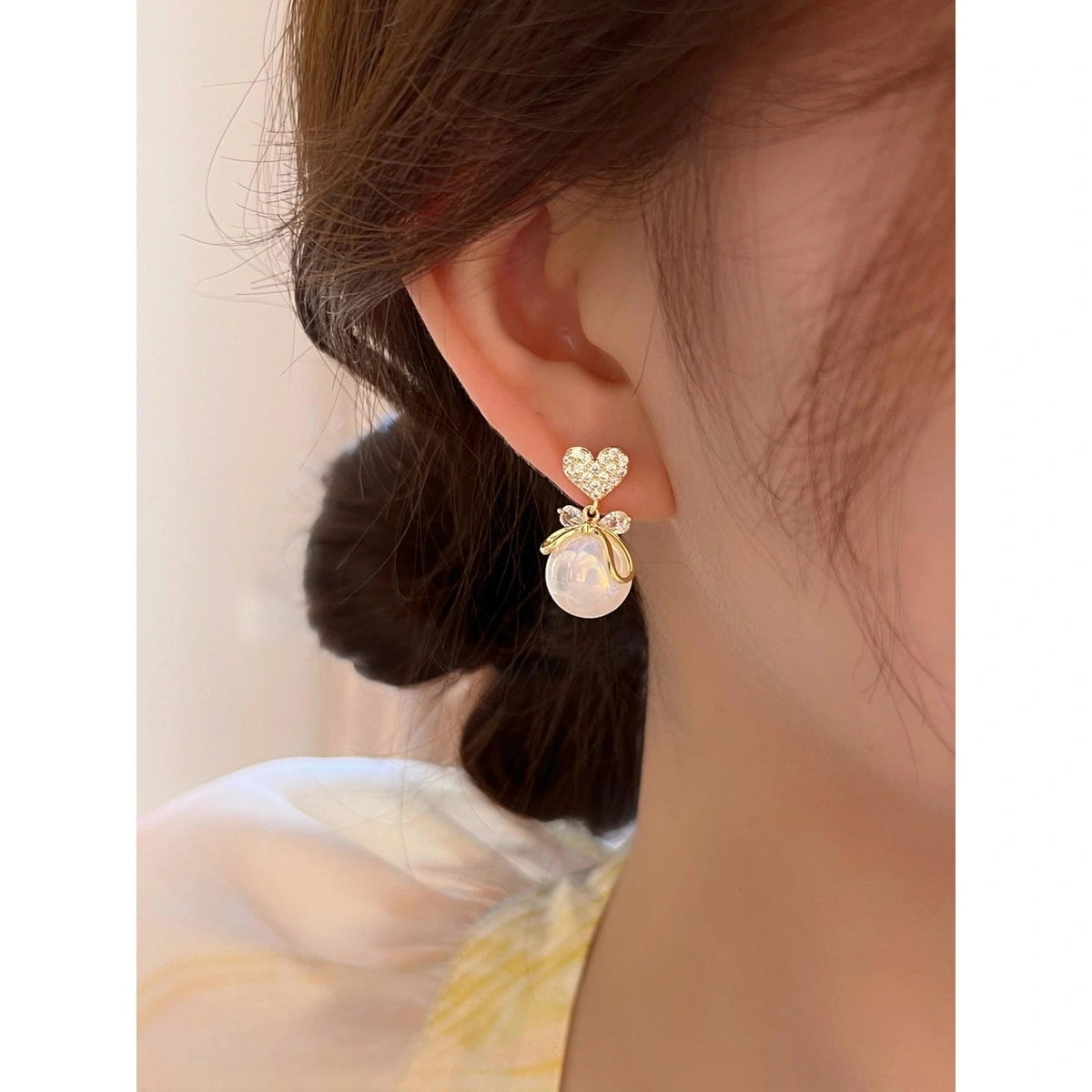 Heart Pearl Drop Earrings