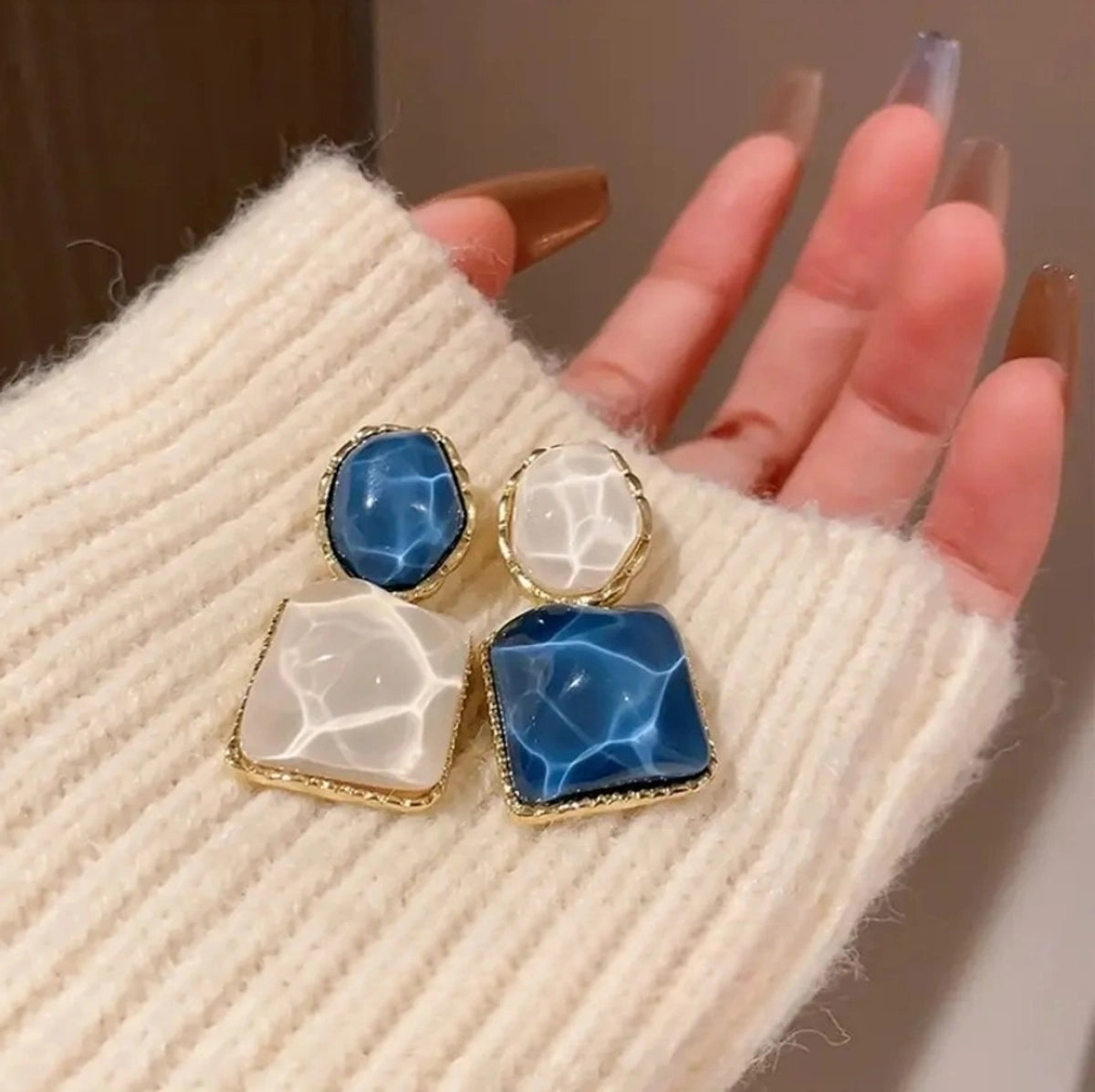 Elegant Marble Stone Drop Earrings