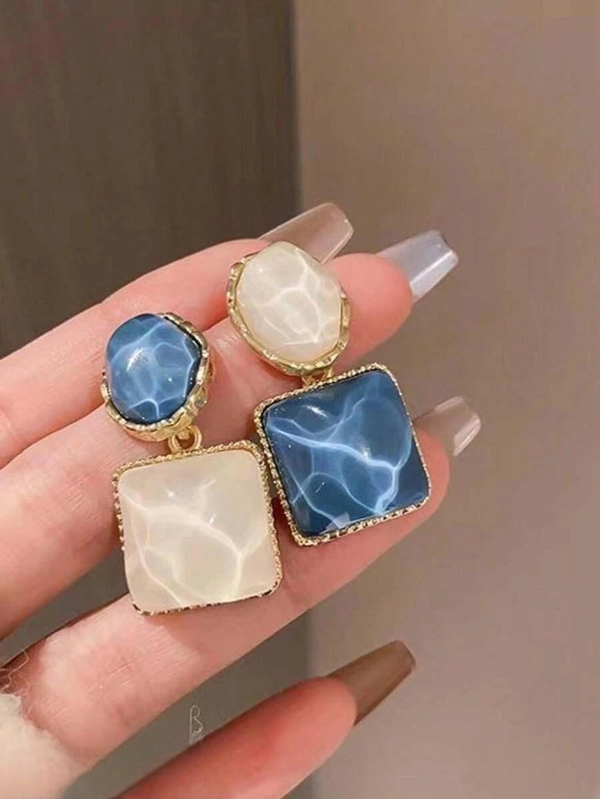 Elegant Marble Stone Drop Earrings